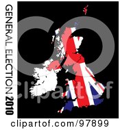Poster, Art Print Of Grungy Union Flag On Black With General Election 2010 Text On The Left Side