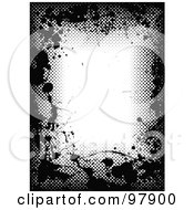 Poster, Art Print Of Black And White Grungy Halftone Border With Splatters And White Text Space