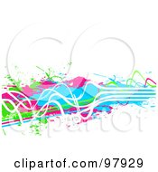 Poster, Art Print Of Background Of Grungy Neon Green Pink Blue And White Paint Lines And Splatters Over White