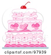 Poster, Art Print Of Triple Tiered Wedding Cake With Pink And White Frosting