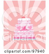 Poster, Art Print Of Triple Tiered Pink Wedding Cake On A Shining Pink Background