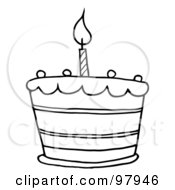 Royalty Free RF Clipart Illustration Of An Outlined Tiered Birthday Cake With One Candle On Top