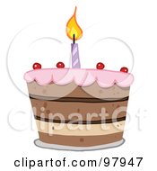 Poster, Art Print Of Tiered Birthday Cake With One Candle On Top