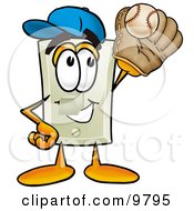 Clipart Picture Of A Light Switch Mascot Cartoon Character Catching A Baseball With A Glove by Mascot Junction