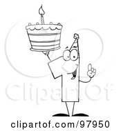 Royalty Free RF Clipart Illustration Of An Outlined Number One Holding Up A First Birthday Cake