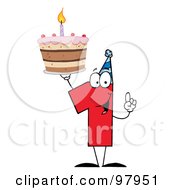 Poster, Art Print Of Number One Holding Up A First Birthday Cake