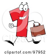 Royalty Free RF Clipart Illustration Of A Red Number One Guy Carrying A Briefcase Or Suitcase by Hit Toon