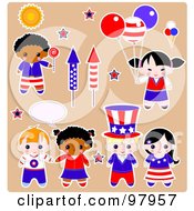 Poster, Art Print Of Digital Collage Of Independence Day Kid Sticker Styled Elements