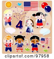 Poster, Art Print Of Digital Collage Of Fourth Of July Kid Sticker Styled Elements