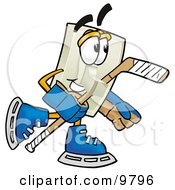 Light Switch Mascot Cartoon Character Playing Ice Hockey