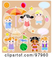Royalty Free RF Clipart Illustration Of A Digital Collage Of Summer Time Kid Sticker Styled Elements