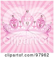 Royalty Free RF Clipart Illustration Of A Pink Jeweled Princess Tiara And Grungy Pink Rays by Pushkin