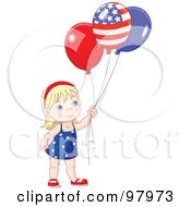 Poster, Art Print Of Blond American Girl Holding Patriotic Party Balloons