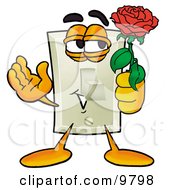 Light Switch Mascot Cartoon Character Holding A Red Rose On Valentines Day