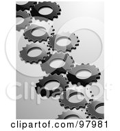 Poster, Art Print Of Diagonal Line Of Gear Cogs Over Gray