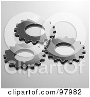 Poster, Art Print Of Three Shiny Gear Cogs Over Gray