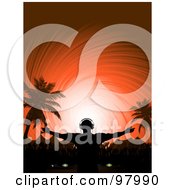 Poster, Art Print Of Male Dj Playing Music At A Tropical Festival Silhouetted Against An Orange Swirl Sky