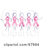 Royalty Free RF Clipart Illustration Of A Group Of Women With Breast Cancer Awareness Ribbon Bodies Holding Hands by inkgraphics #COLLC97994-0143