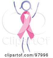 Poster, Art Print Of Happy Woman With A Breast Cancer Awareness Ribbon Body