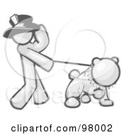 Royalty Free RF Clipart Illustration Of A Sketched Design Mascot Man Character Wearing A Hat And Walking A Bulldog With A Spiked Collar