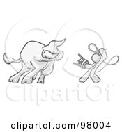 Royalty Free RF Clipart Illustration Of A Sketched Design Mascot Man Holding A Stool And Whip While Taming A Bull