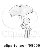 Sketched Design Mascot Woman Under An Umbrella