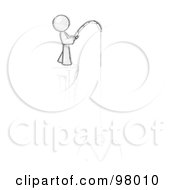 Royalty Free RF Clipart Illustration Of A Sketched Design Mascot Fishing On A Cliff