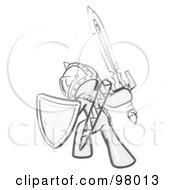 Poster, Art Print Of Sketched Design Mascot Man Ultimate Warrior With A Sword And Shield