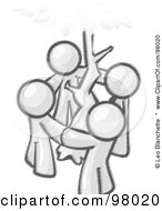 Royalty Free RF Clipart Illustration Of Sketched Design Mascots Standing In A Circle Around A Tree Holding Hands by Leo Blanchette