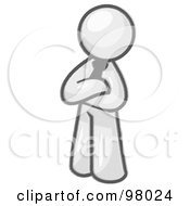 Royalty Free RF Clipart Illustration Of A Sketched Design Mascot Man Character Wearing A Tie Standing Proudly With His Arms Crossed