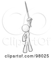 Royalty Free RF Clipart Illustration Of A Sketched Design Mascot Woman Holding Up A Sword
