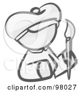 Sketched Design Mascot Woman Avatar Artist Holding A Paintbrush