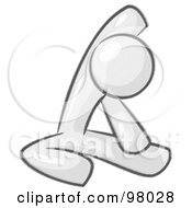 Royalty Free RF Clipart Illustration Of A Sketched Design Mascot Man Sitting On A Gym Floor And Stretching His Arm Up And Behind His Head
