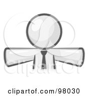 Royalty Free RF Clipart Illustration Of A Sketched Design Mascot Businessman Wearing A Tie Facing Front And Holding His Arms Out At His Sides