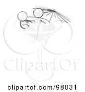 Royalty Free RF Clipart Illustration Of A Sketched Design Mascot Couple Soaking In A Cocktail Glass With An Umbrella