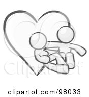 Royalty Free RF Clipart Illustration Of A Sketched Design Mascot Couple Embracing In Front Of A Heart
