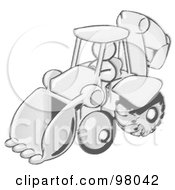 Sketched Design Mascot Man Operating A Yellow Backhoe Machine At A Construction Site