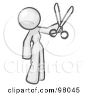 Royalty Free RF Clipart Illustration Of A Sketched Design Mascot Woman Standing And Holing Up A Pair Of Scissors