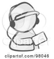 Sketched Design Mascot Holding An Mp3 Player