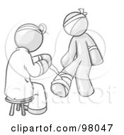 Sketched Design Mascot Doctor Bandaging A Patients Foot
