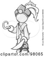 Royalty Free RF Clipart Illustration Of A Sketched Design Mascot Man Pirate With A Hook Hand And A Sword