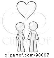 Royalty Free RF Clipart Illustration Of A Sketched Design Mascot Couple Under A Pink Heart by Leo Blanchette