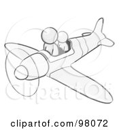 Poster, Art Print Of Sketched Design Mascot Flying A Plane With A Passenger