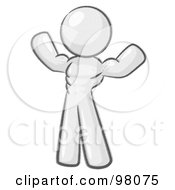 Royalty Free RF Clipart Illustration Of A Sketched Design Mascot Bodybuilder Man Flexing His Muscles And Showing The Definition In His Abs Chest And Arms