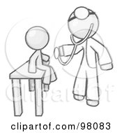 Poster, Art Print Of Sketched Design Mascot Man Doctor Examining A Child