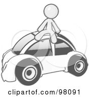 Royalty Free RF Clipart Illustration Of A Sketched Design Mascot Man Sitting On Top Of A Slug Bug by Leo Blanchette