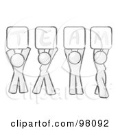 Royalty Free RF Clipart Illustration Of A Sketched Design Mascot Group Holding Up Team Signs by Leo Blanchette
