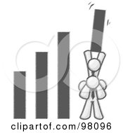 Royalty Free RF Clipart Illustration Of A Sketched Design Mascot Man On Another Mans Shoulders Holding Up A Bar As High As He Can On A Graph