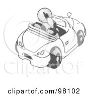 Royalty Free RF Clipart Illustration Of A Sketched Design Mascot Businessman Talking On A Cell Phone While Driving A White Convertible Car