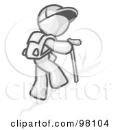 Poster, Art Print Of Sketched Design Mascot Man Character Backpacking And Hiking Uphill